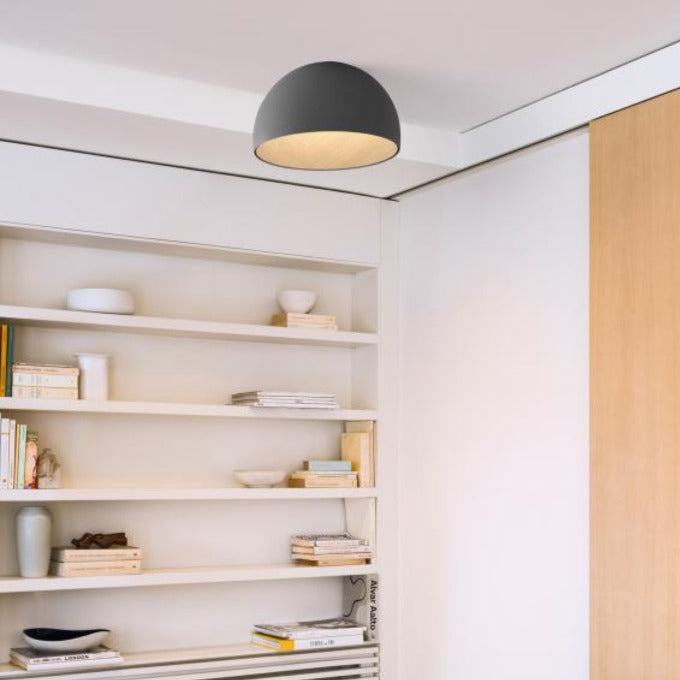 Duo Ceiling, Dome Tilted Large, 70 cm ø, Cream with Wood Interior, 26.5W, LED, Dim