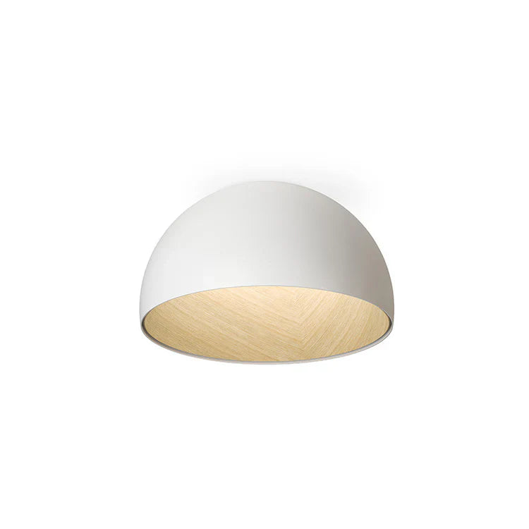 Duo Ceiling, Dome Straight Small, 35 cm ø, White with Wood Interior, 12W, LED, Dim
