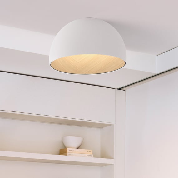 Duo Ceiling, Dome Tilted Large, 70 cm ø, Graphite with Wood Interior, 26.5W, LED, Dim