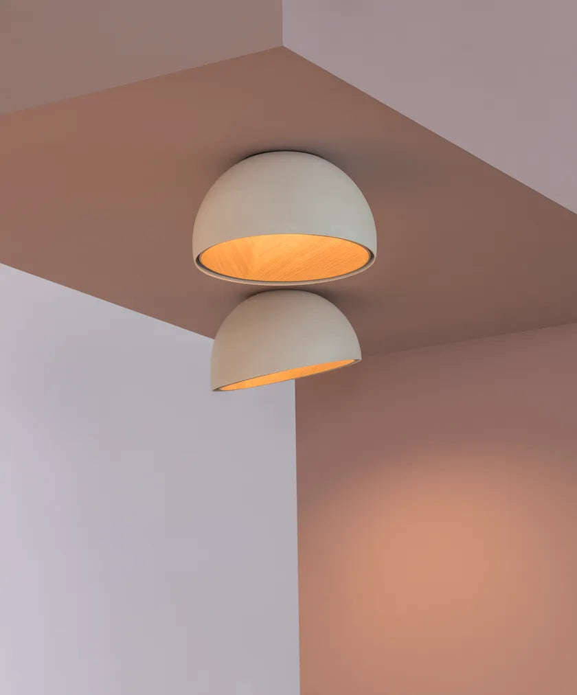 Duo Ceiling, Dome Straight Small, 35 cm ø, Cream with Wood Interior, 12W, LED, Dim