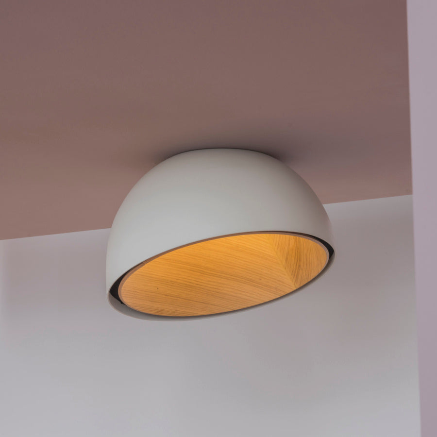 Duo Ceiling, Dome Straight Small, 35 cm ø, Cream with Wood Interior, 12W, LED, Dim