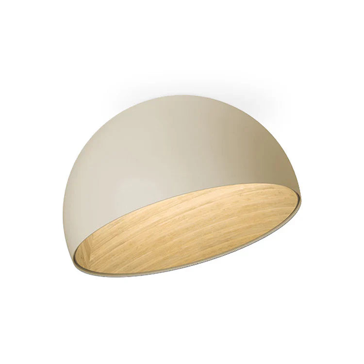 Duo Ceiling, Dome Tilted Large, 70 cm ø, Cream with Wood Interior, 26.5W, LED, Dim