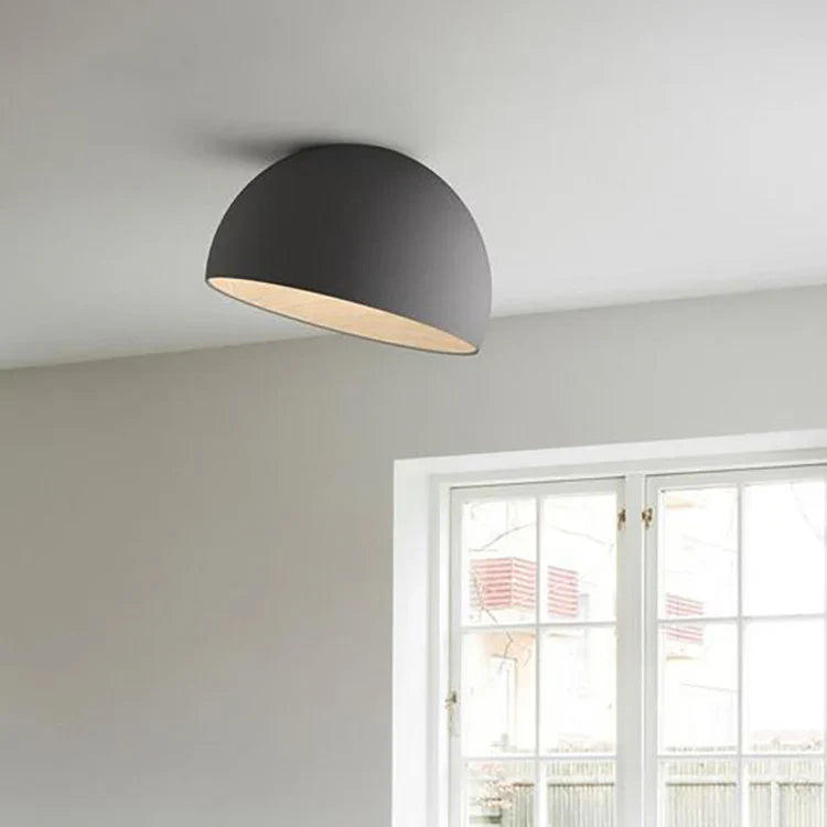 Duo Ceiling, Dome Straight Small, 35 cm ø, Graphite with Wood Interior, 12W, LED, Dim