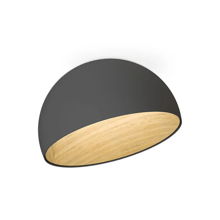 Duo Ceiling, Dome Tilted Large, 70 cm ø, Graphite with Wood Interior, 26.5W, LED, Dim