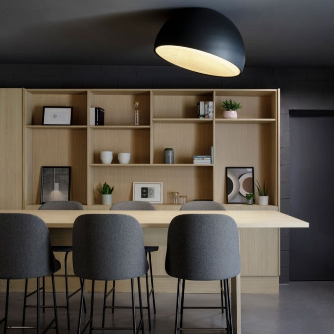 Duo Ceiling, Dome Straight Small, 35 cm ø, Cream with Wood Interior, 12W, LED, Dim