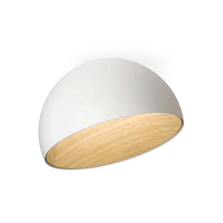 Duo Ceiling, Dome Tilted Large, 70 cm ø, White with Wood Interior, 26.5W, LED, Dim