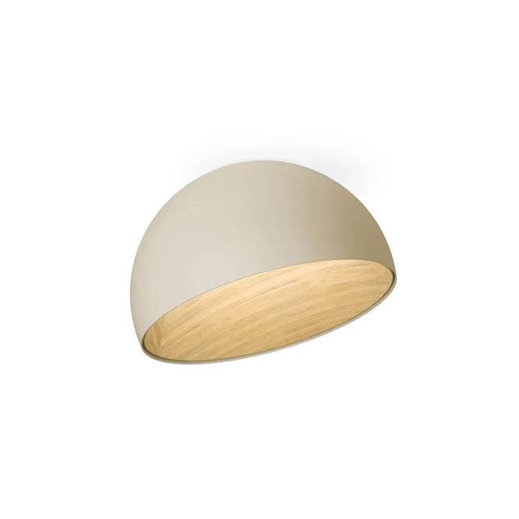 Duo Ceiling, Dome Tilted Small, 35 cm ø, Cream with Wood Interior, 12W, LED, Dim