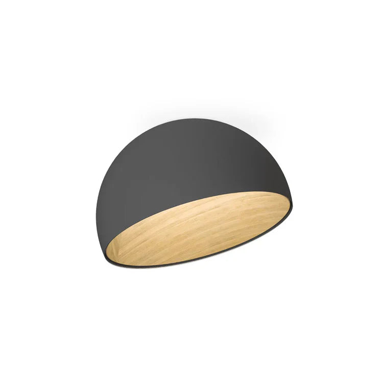 Duo Ceiling, Dome Tilted Small, 35 cm ø, Graphite with Wood Interior, 12W, LED, Dim