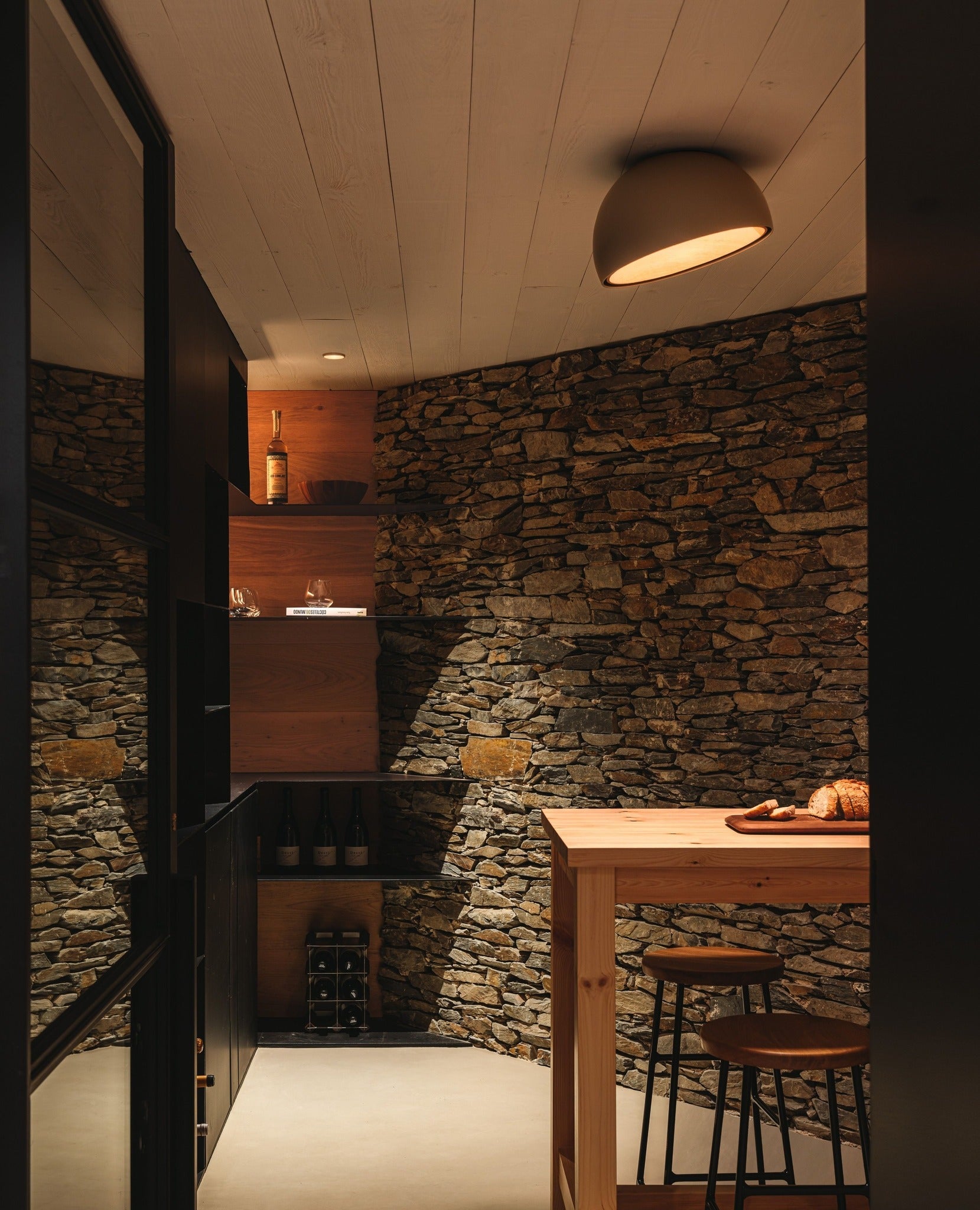 Duo Ceiling, Dome Straight Large, 70 cm ø, Cream with Wood Interior, 26.5W, LED, Dim