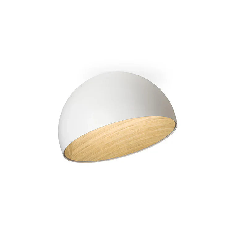 Duo Ceiling, Dome Tilted Small, 35 cm ø, White with Wood Interior, 12W, LED, Dim