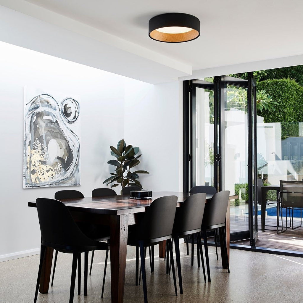 Duo Ceiling, Round Flat Large, 78.5 cm ø, Cream with Wood Interior, 50W, LED, Dim