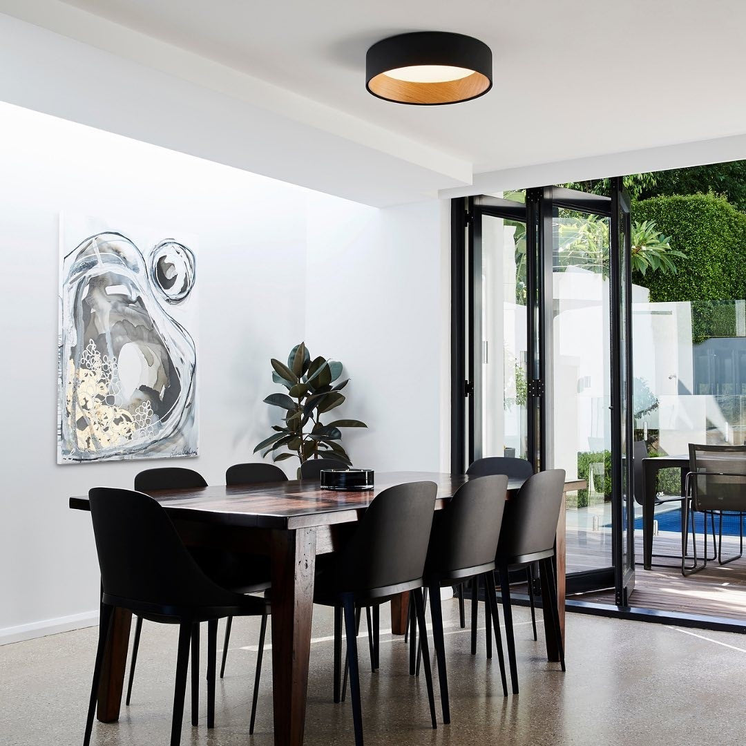 Duo Ceiling, Round Flat Small, 47.5 cm ø, White with Wood Interior, 26.5W, LED, Dim