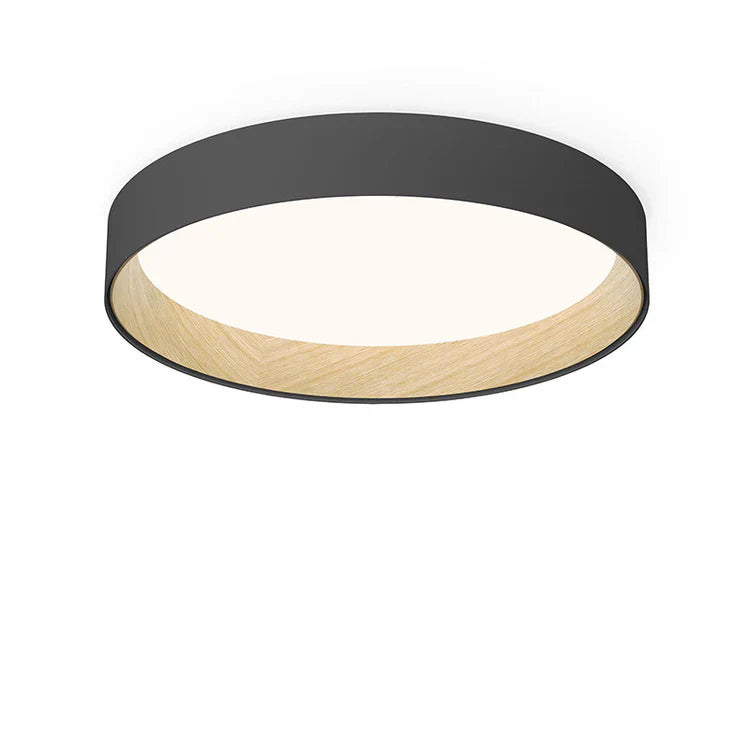 Duo Ceiling, Round Flat Large, 78.5 cm ø, Graphite with Wood Interior, 50W, LED, Dim