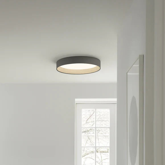 Duo Ceiling, Round Flat Small, 47.5 cm ø, Cream with Wood Interior, 26.5W, LED, Dim