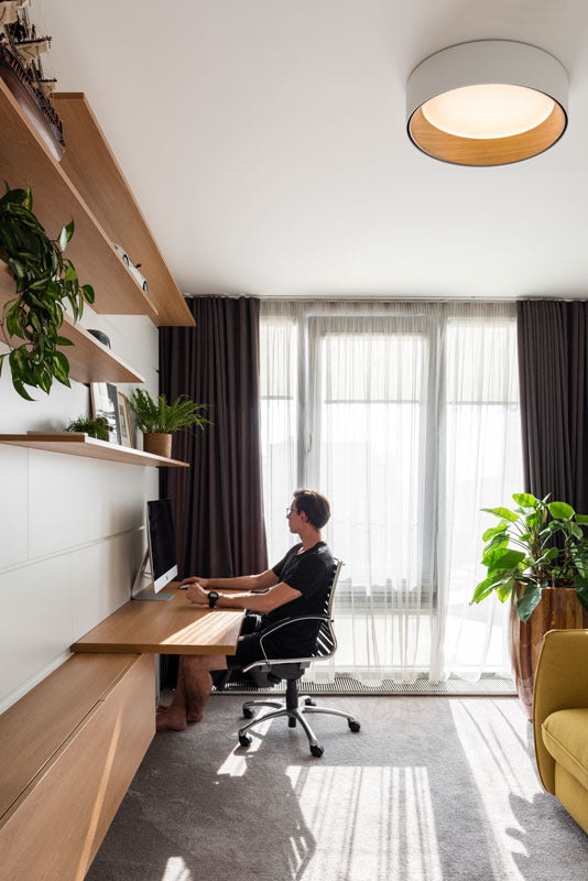 Duo Ceiling, Round Flat Large, 78.5 cm ø, White with Wood Interior, 50W, LED, Dim