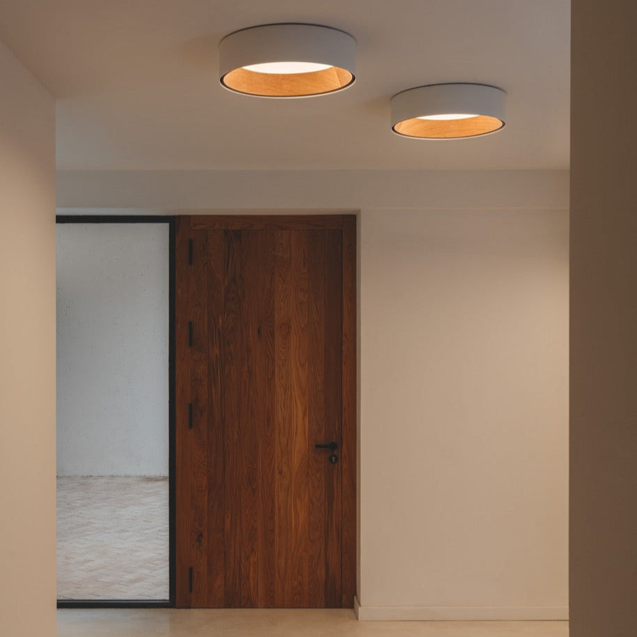 Duo Ceiling, Round Flat Large, 78.5 cm ø, Cream with Wood Interior, 50W, LED, Dim