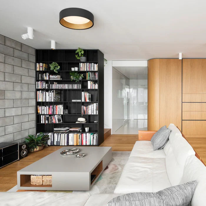 Duo Ceiling, Round Flat Small, 47.5 cm ø, Cream with Wood Interior, 26.5W, LED, Dim