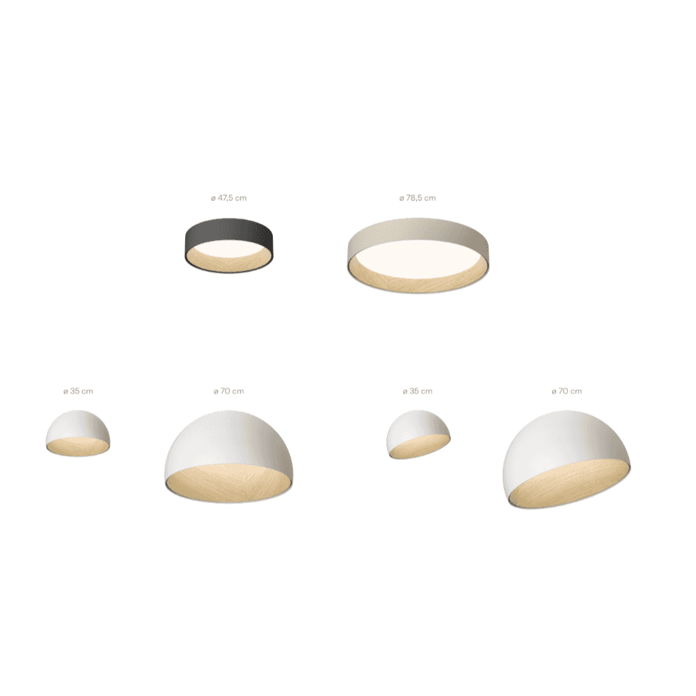 Duo Ceiling, Dome Straight Small, 35 cm ø, Graphite with Wood Interior, 12W, LED, Dim