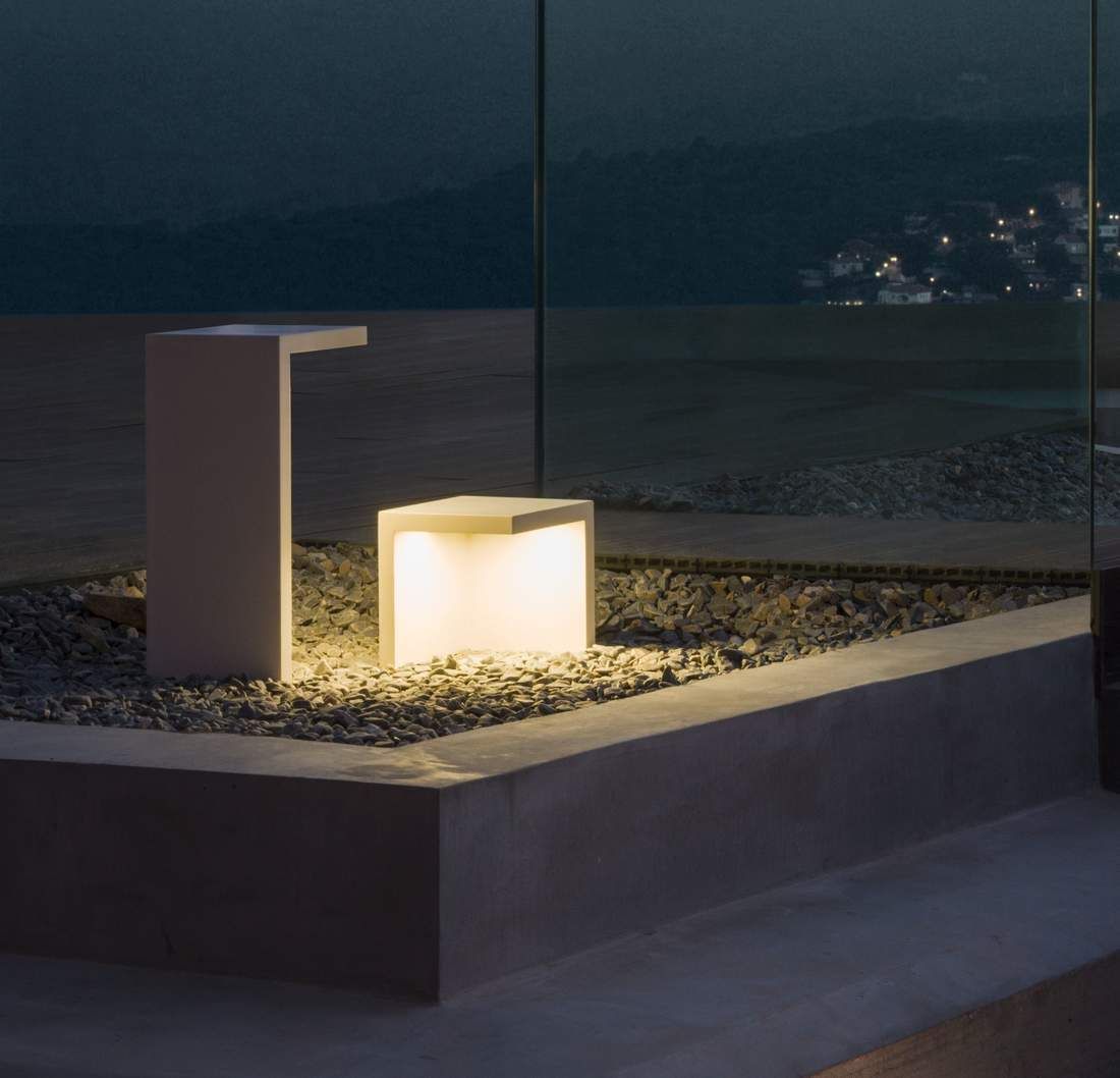 Empty Bollard, Rectangle, Large, Concrete, LED, 17.2W, On/Off, IP66