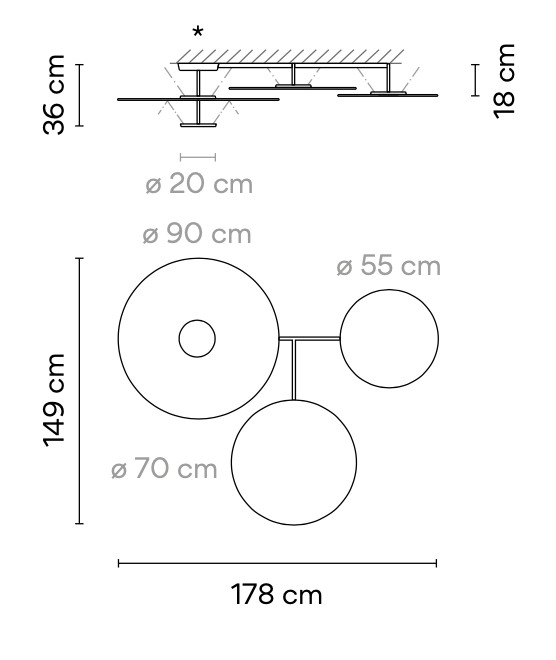 Flat Ceiling, Triple Discs, Dimmable, IP20