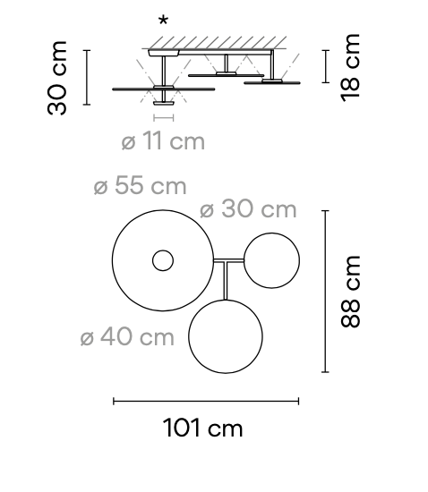 Flat Ceiling, Triple Discs, Dimmable, IP20