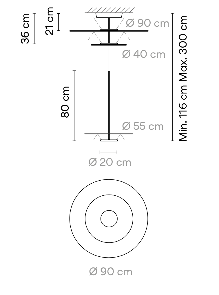 Flat Pendant with Ceiling Light, Dimmable, IP20