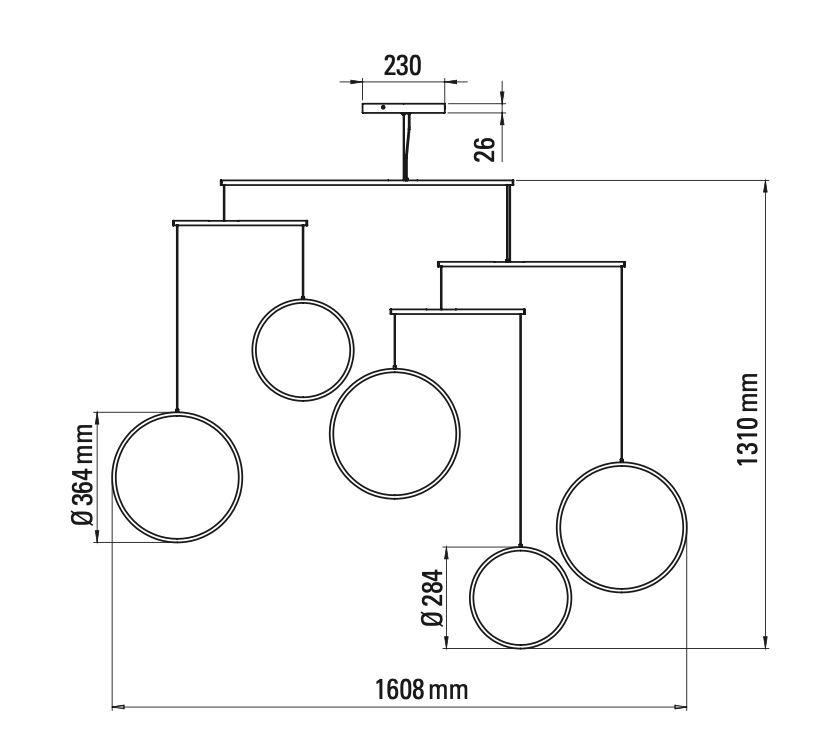 Focus Pendant, 5 Light, White, LED, Triac Dim, IP20