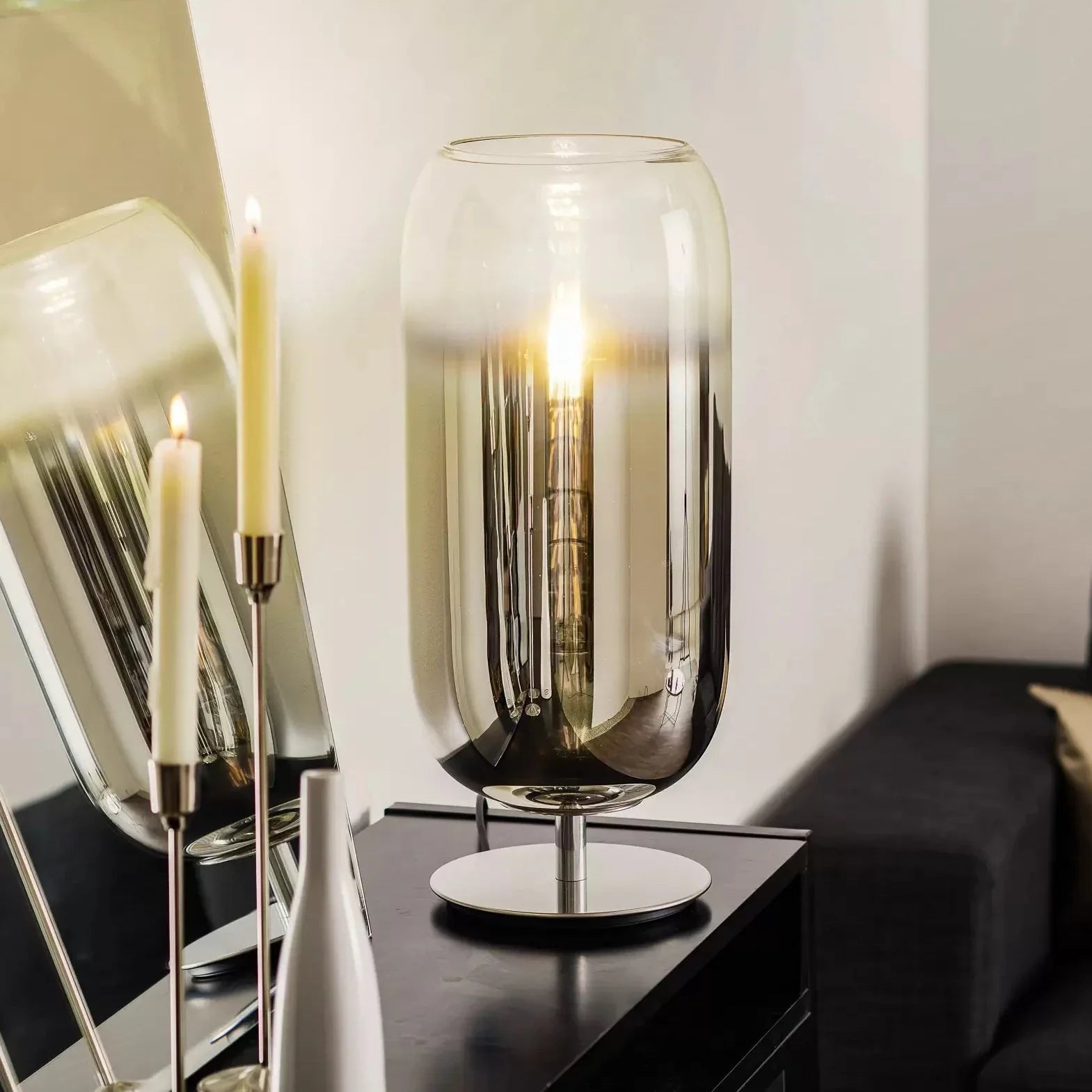 Gople Table Lamp, Silver Mirrored Ombre Clear Glass, IP20