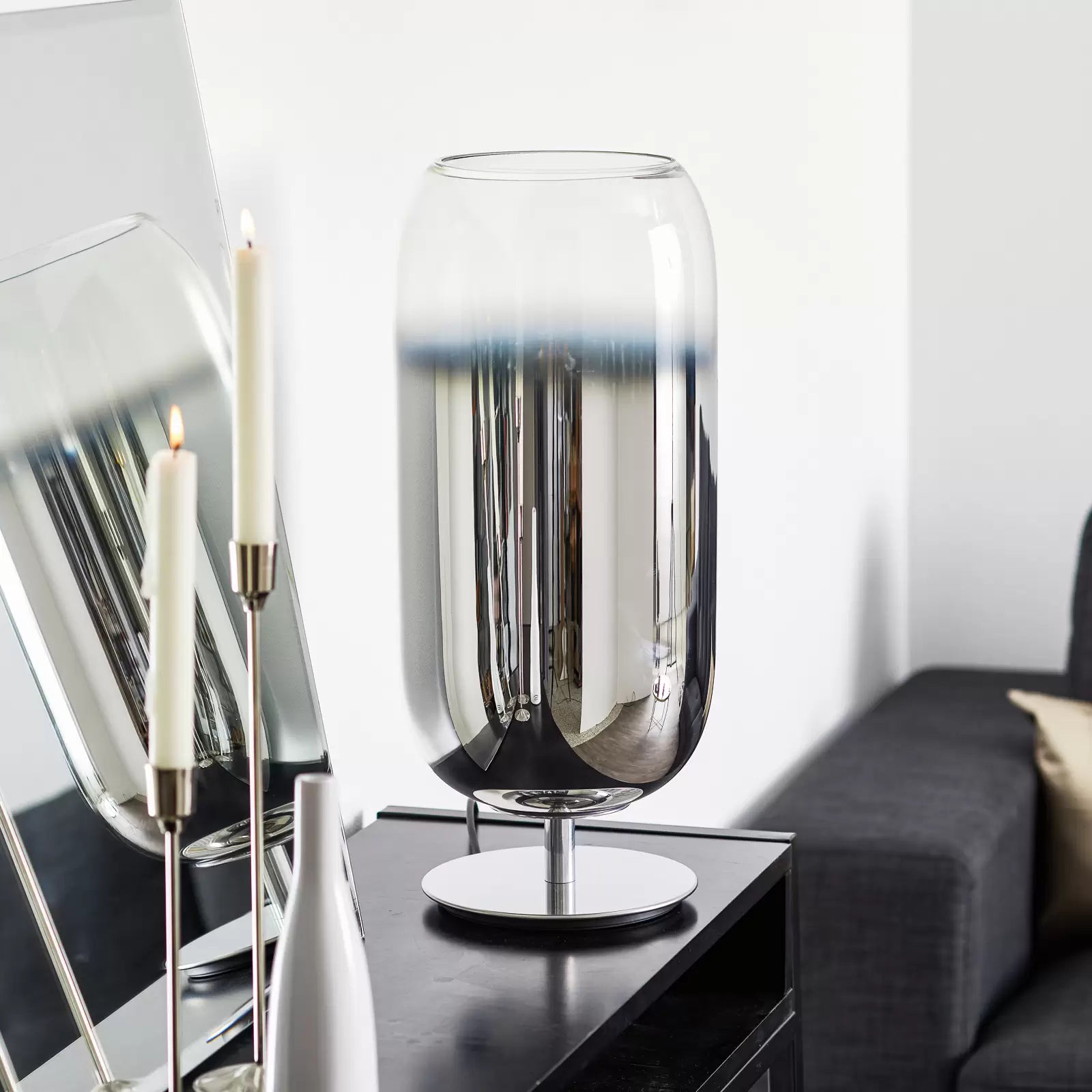 Gople Table Lamp, Silver Mirrored Ombre Clear Glass, IP20