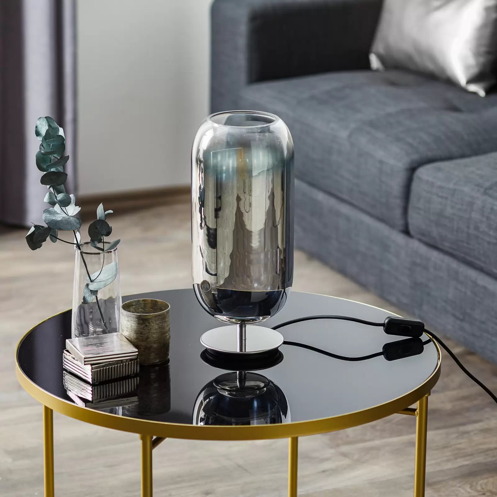 Gople Table Lamp, Silver Mirrored Ombre Clear Glass, IP20