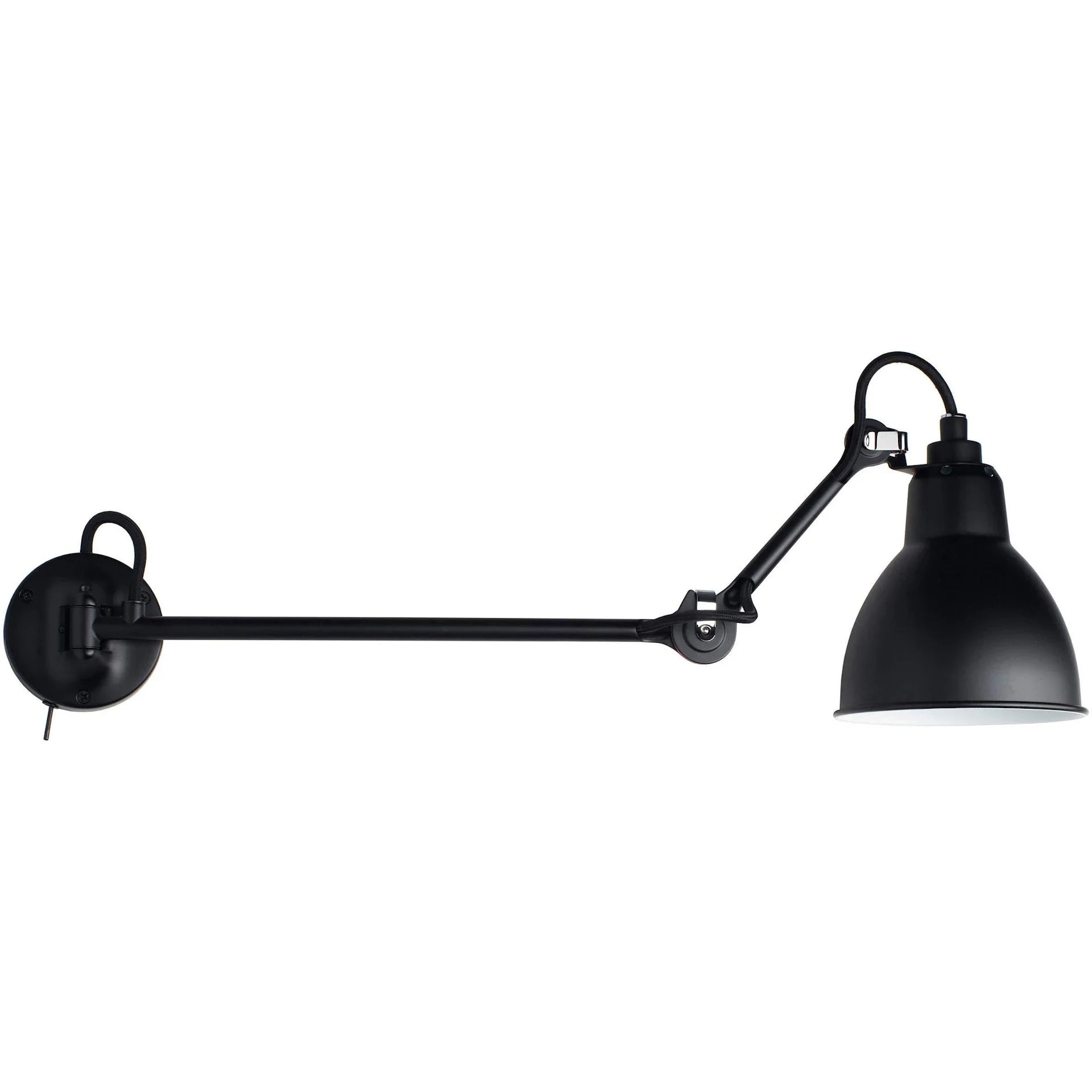 Gras N204 L40 Adjustable Wall Long Straight Arm Black Shade, E27, IP20