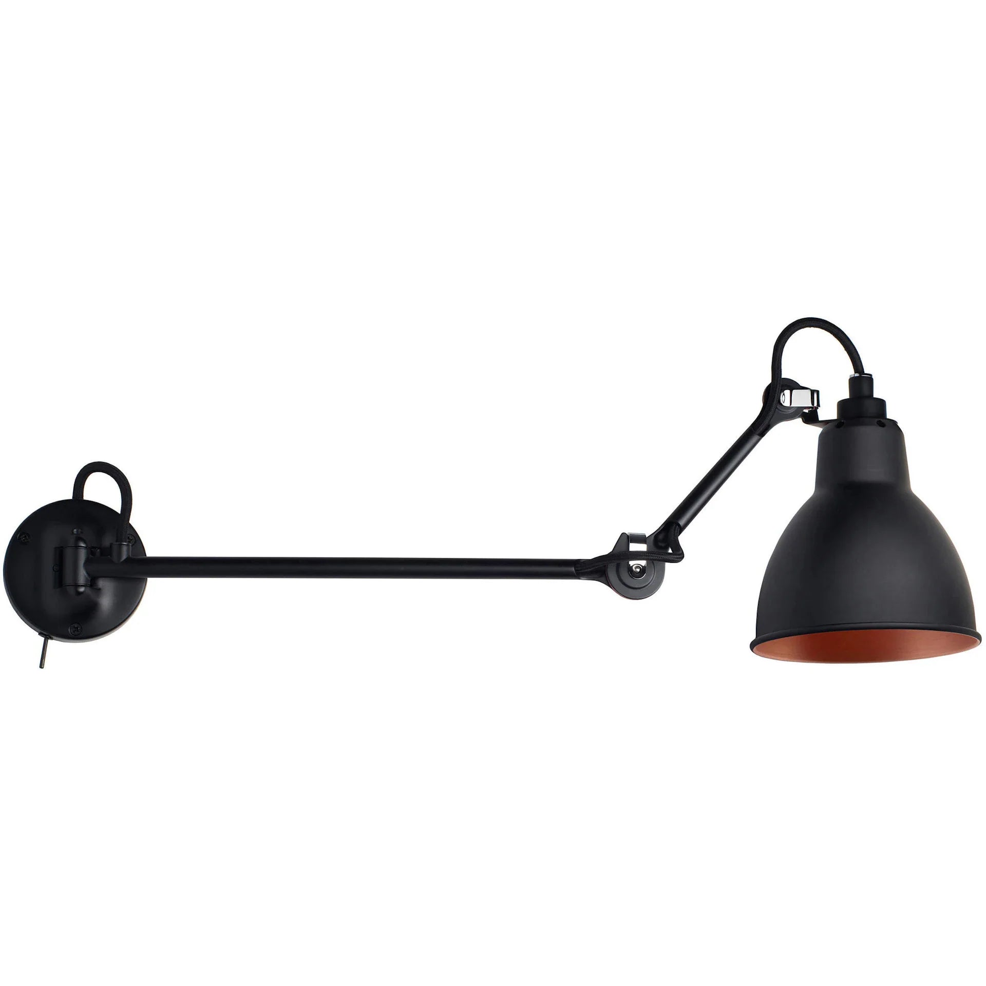 Gras N204 L40 Adjustable Wall Long Straight Arm Black Shade, E27, IP20