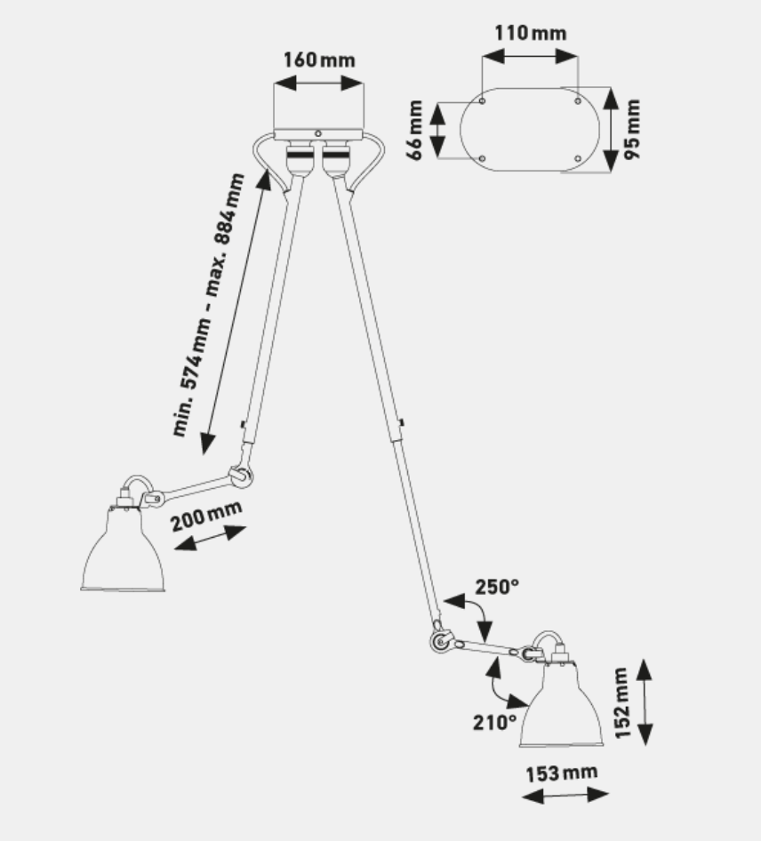Gras N302 Double Adjustable Pendant with Yellow Metal Shades, E27, IP20