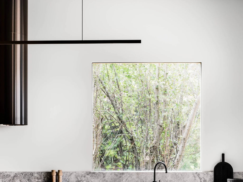 Highline Linear Pendant in Black with Stunning Square Window