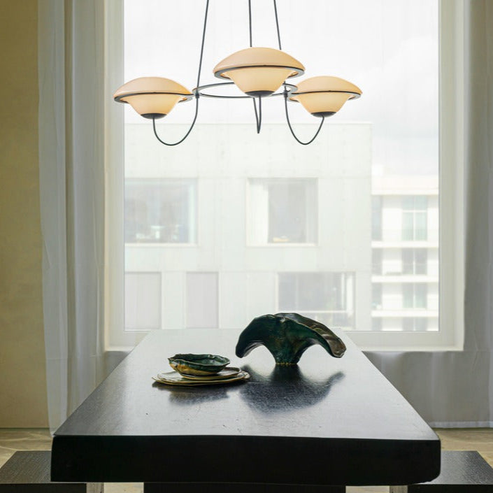 In The Air, 6 Light, Black Steel with White Glass Globes, E27, Triac Dim, IP20