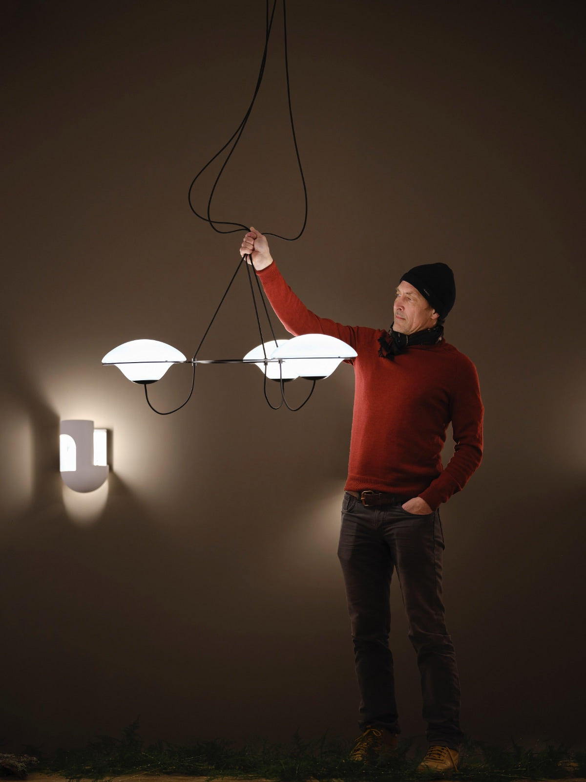 In The Air, 6 Light, Black Steel with White Glass Globes, E27, Triac Dim, IP20