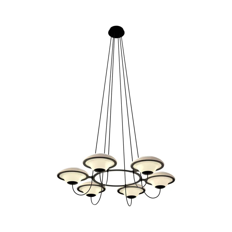 In The Air, 6 Light, Black Steel with White Glass Globes, E27, Triac Dim, IP20