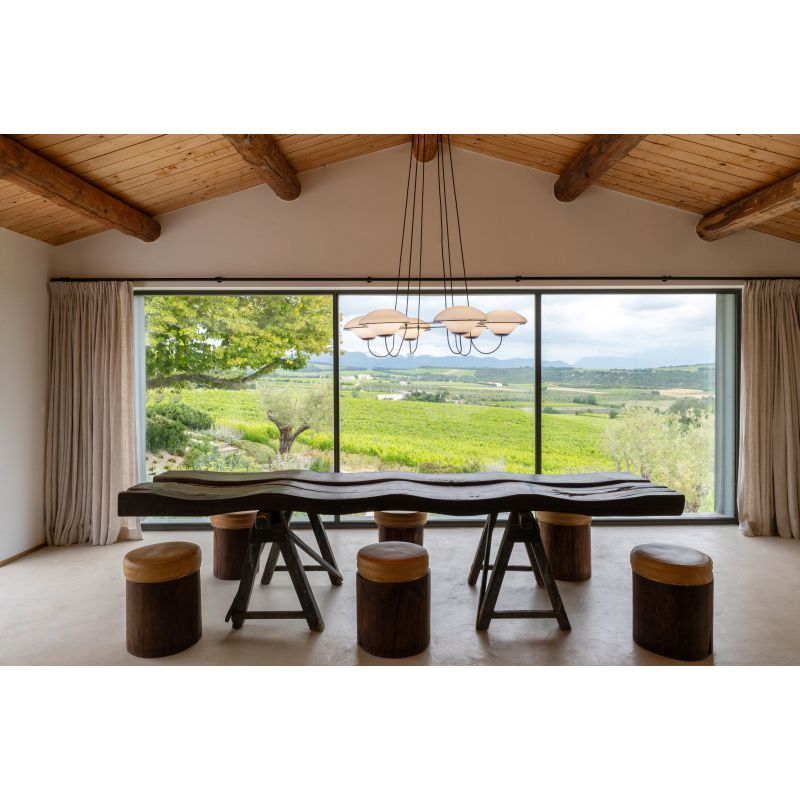 In The Air, 6 Light, Black Steel with White Glass Globes, E27, Triac Dim, IP20