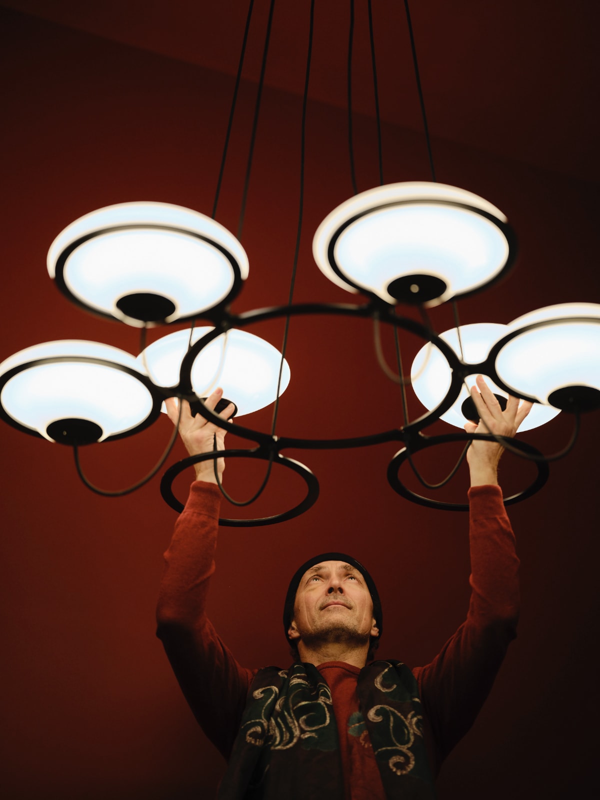 In The Air, 6 Light, Black Steel with White Glass Globes, E27, Triac Dim, IP20