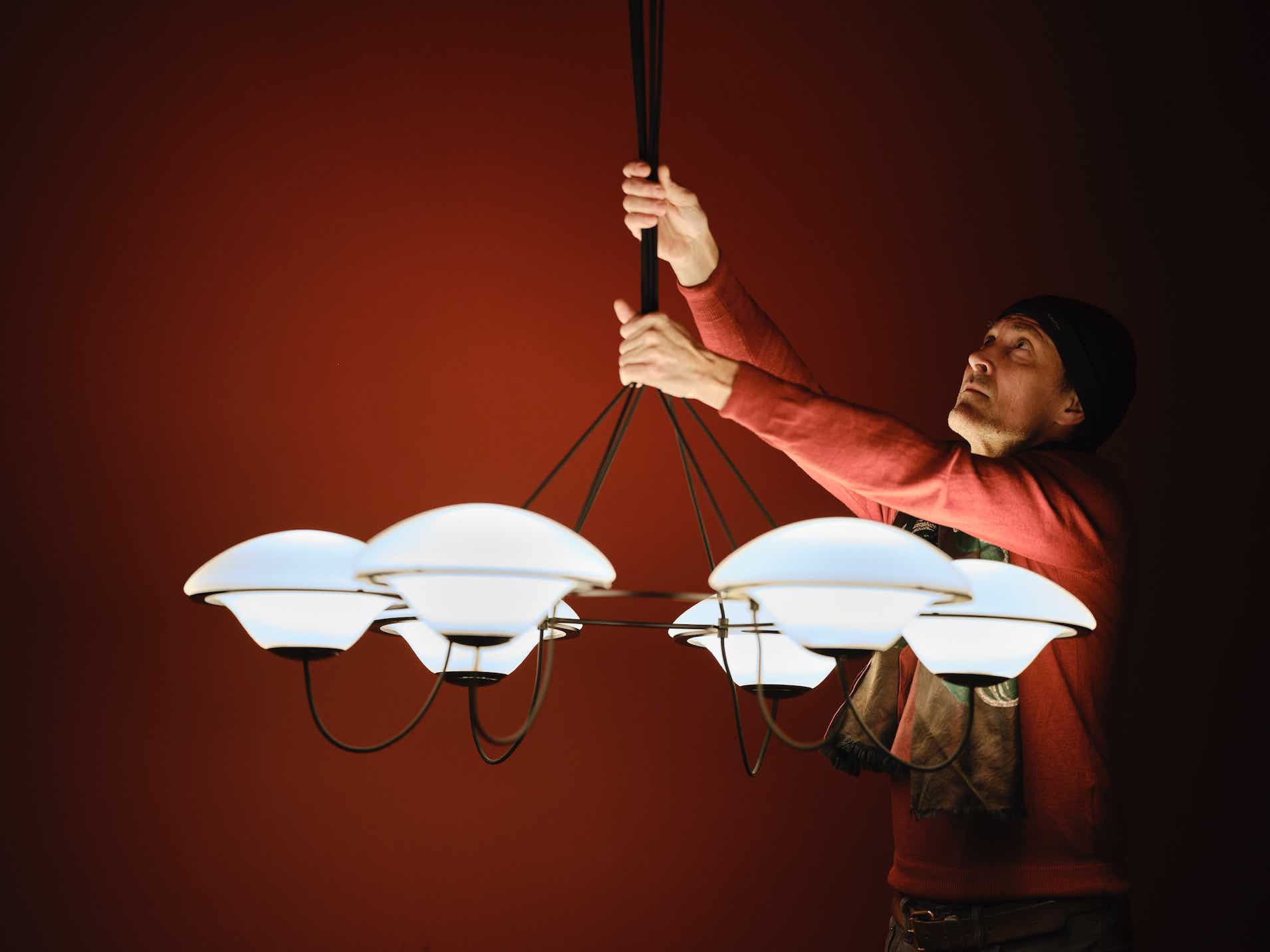 In The Air, 3 Light, Black Steel with White Glass Globes, E27, Triac Dim, IP20