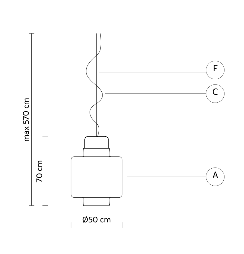 Kimono Pendant, Short, White Fibreglass, E27, IP65