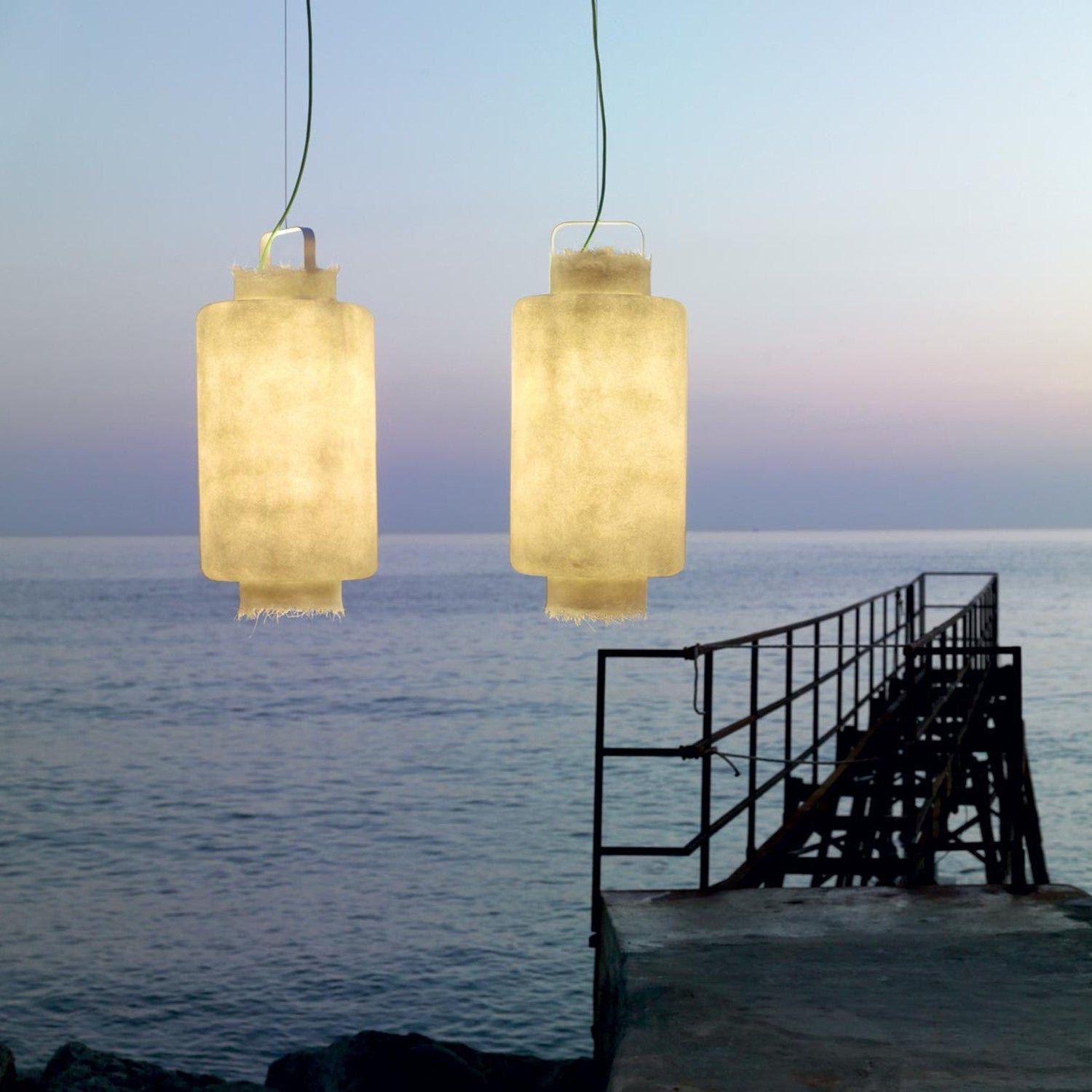 Kimono Pendant, Short, White Fibreglass, E27, IP65