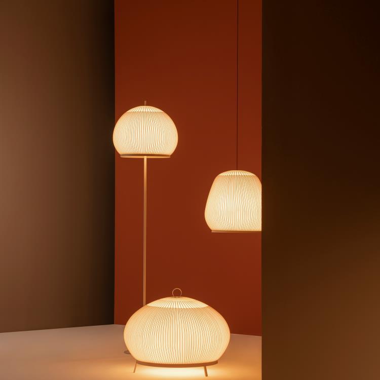 Knit Stem Floor Lamp, Oval Large, Stretch Knit Material over Polymer Orb, 33.6W, LED, On/Off or Dim