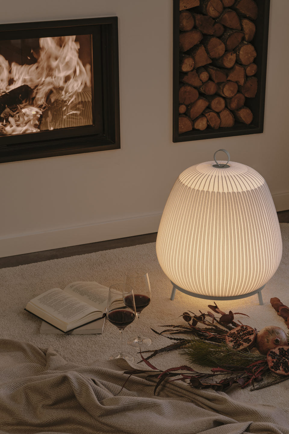 Knit Low Floor Lamp, Round, Stretch Knit Material over Polymer Orb, 33.6W, LED, Push Dim