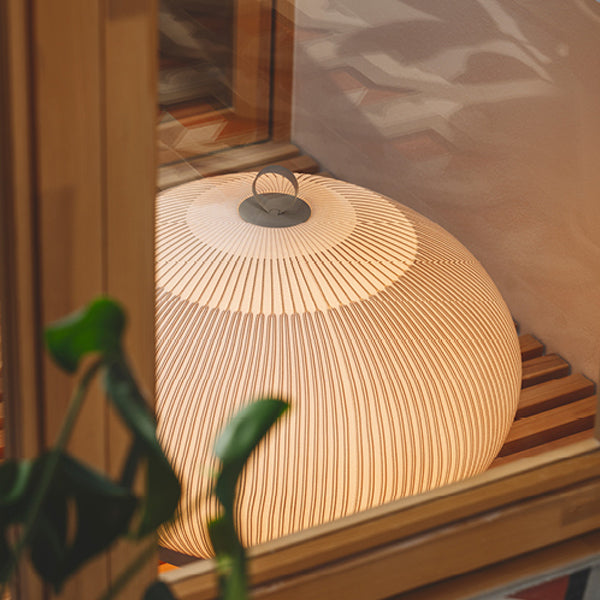 Knit Low Floor Lamp, Round, Stretch Knit Material over Polymer Orb, 33.6W, LED, Push Dim