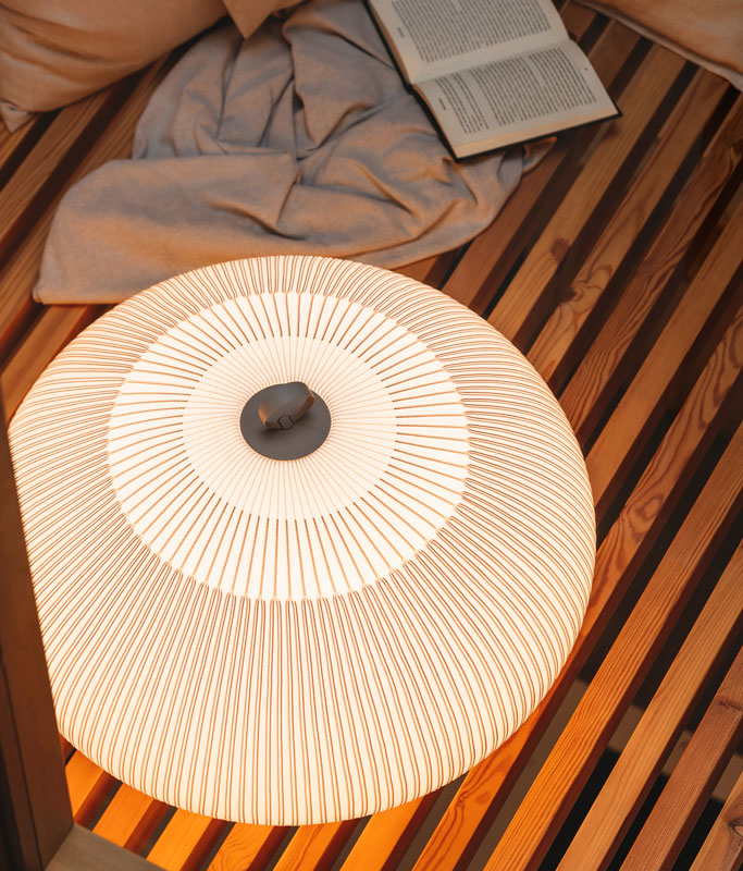 Knit Low Floor Lamp, Oval, Stretch Knit Material over Polymer Orb, 33.6W, LED, Push Dim