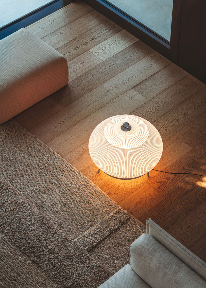 Knit Low Floor Lamp, Oval, Stretch Knit Material over Polymer Orb, 33.6W, LED, Push Dim