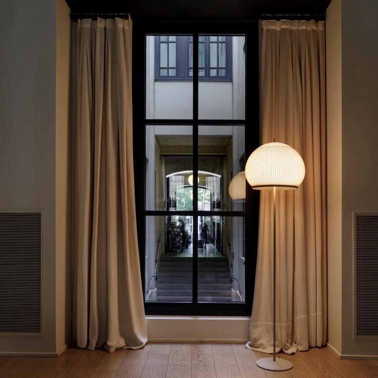 Knit Stem Floor Lamp, Oval Small, Stretch Knit Material over Polymer Orb, 33.6W, LED, On/Off or Dim