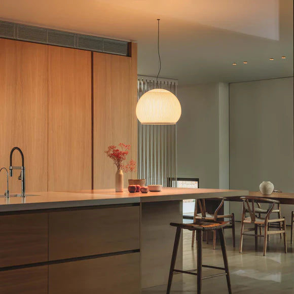 Knit Pendant, Oval 65 cm ø, Stretch Knit Material over Polymer Orb, 40.2W, LED, Dim