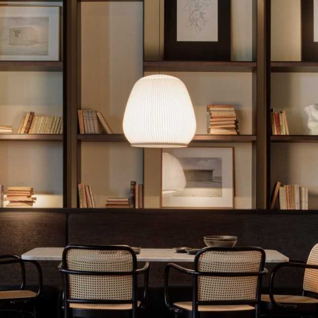 Knit Pendant, Round 45 cm ø, Stretch Knit Material over Polymer Orb, 33.6W, LED, Dim